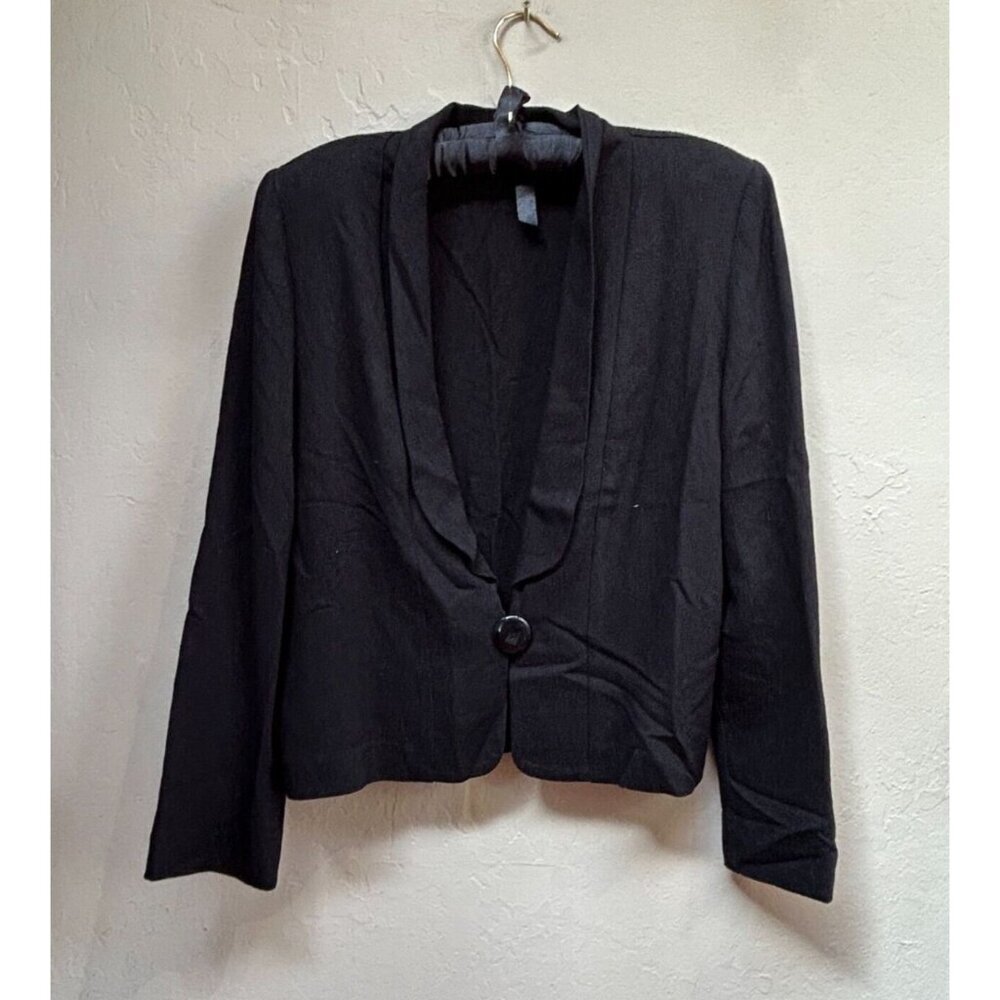 Loes Hinse Designs Women Black Ascot Jacket Small One-Button Lightweight Casual